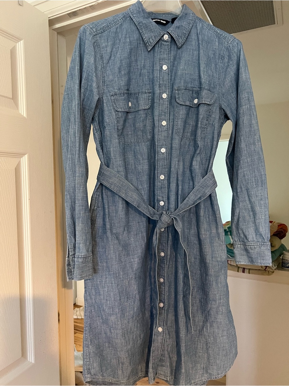 LandsEnd Women's Light Weight Denim Long Sleeve Button Front Shirt Dress